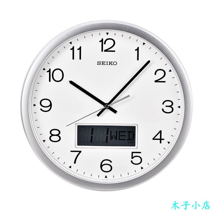 木子小店【】SEIKO日本精工14寸時鐘電子日歷鐘表客廳電子鐘掛鐘機芯現貨