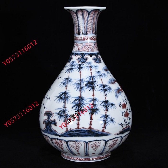 明洪武青花釉里紅松竹梅紋玉壺春，高32厘米，直徑20厘米，60029384古玩