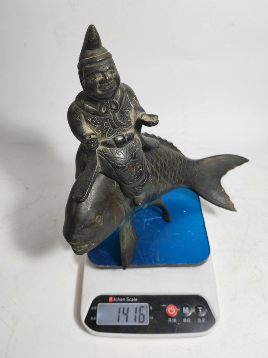 銅　魚置物 日本大正老銅釣魚惠比壽擺件，福神招財進財推薦置物銅魚神香薰擺件招財