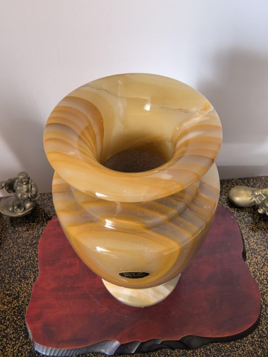 嚴選墨西哥縞瑪瑙花瓶，日產原創藝術品，高22公分，重4公斤，肚徑13