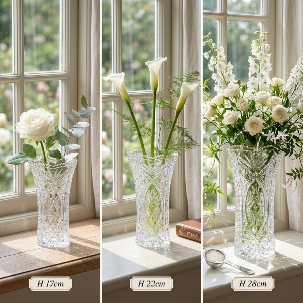 法國CRISTAL D'ARQUES】CHESNAY 水晶玻璃花器28cm 水晶玻璃花瓶花插