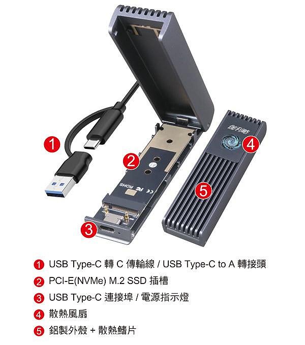 伽利略 【NV10GB】USB3.2 10G M.2 NVMe 鋁合金 散熱風扇外接盒