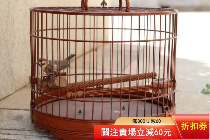 竹鳥籠日本帶回竹子上漆昭和時期養小鳥高度約21厘米總高約38厘米寬約27