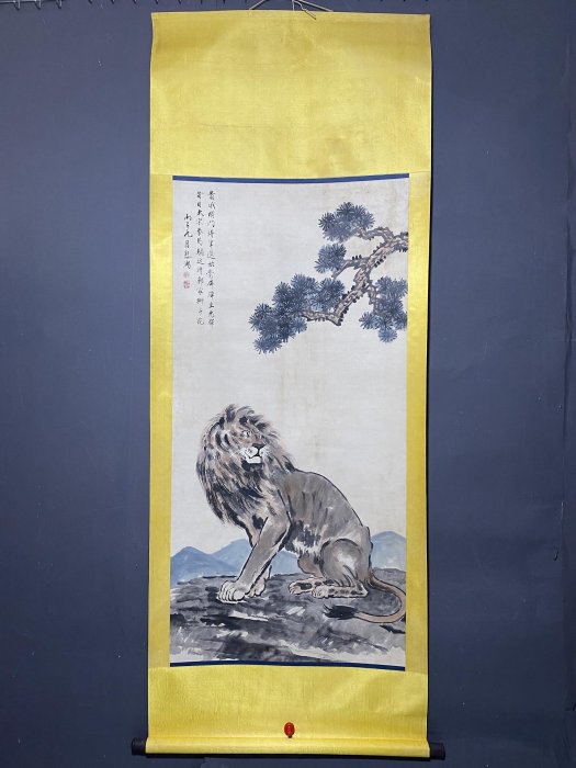op-45 畫家：徐悲鴻四尺中堂畫獅子畫手繪畫畫工精細。材質：宣紙2 加