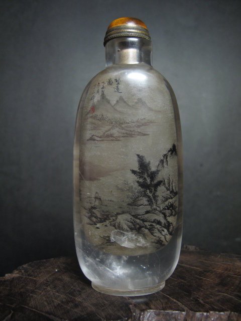 水晶鼻煙壺◎ 望遠圖【丁二仲款】 | Yahoo拍賣