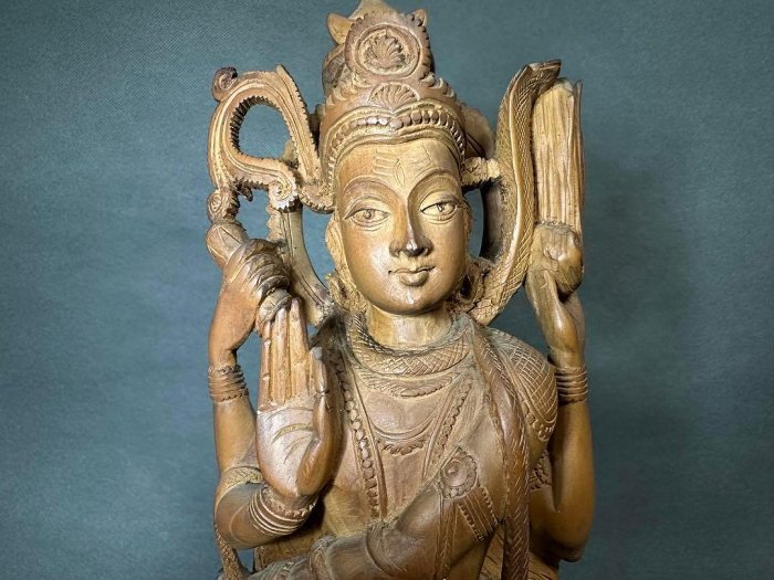 印度白檀木雕弁財天佛教美術佛像古董木像木製佛教擺飾| Yahoo拍賣