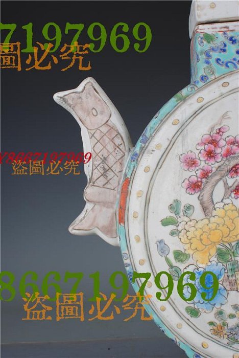 清乾隆粉彩花鳥紋三魚壺古董古玩古瓷器文玩藝術收藏品高39厘米寬38厘米
