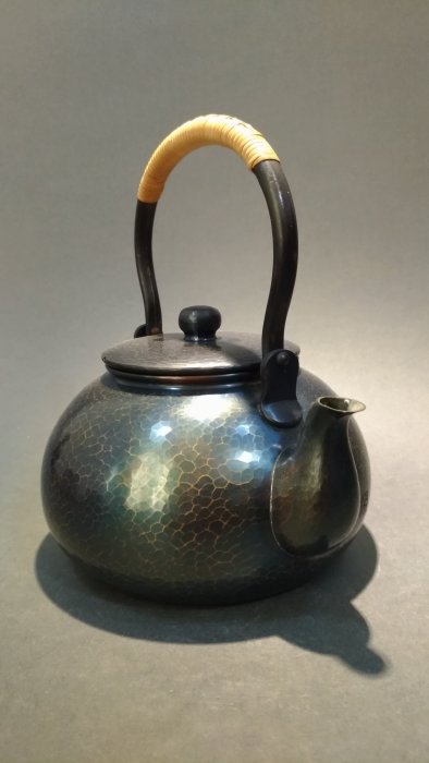 ☆清沁苑☆日本茶道具鎚打銅器~玉川堂紫金色鎚目銅壺銅瓶~d085