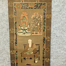 弘法大師不動明王十三佛古董掛軸，源自高野山老紙本，完整小木軸全
