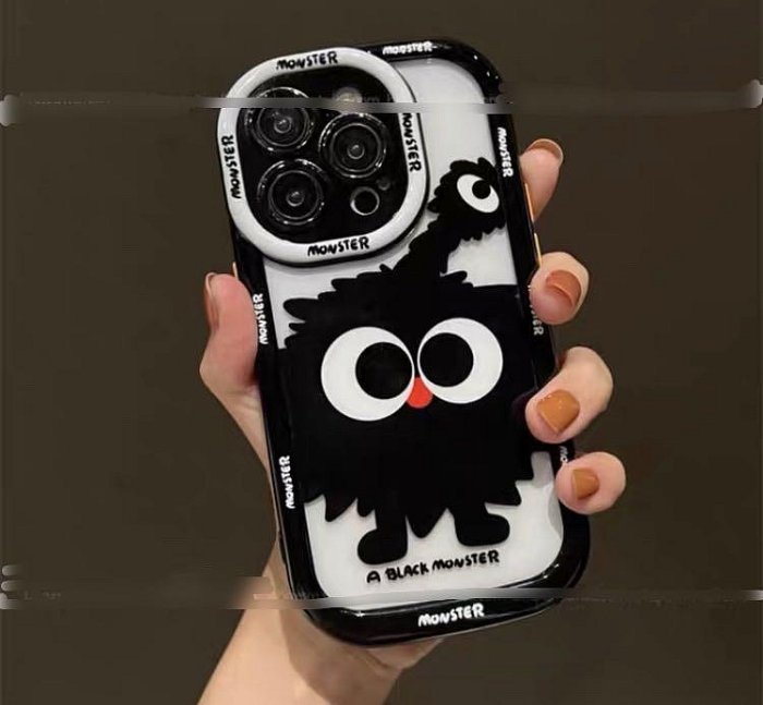 卡通黑煤球方塊機器人apple蘋果15promax手機殼iPhone14ip13創意12pro高階感11卡通14Promax保護套Loewe潮流Supreme
