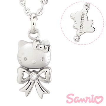 Hello Kitty凱蒂貓-甜心蝴蝶結-刻字銀飾項鍊(兒童/成人)