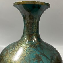 藏舊尋寶屋】老日本高岡銅器金工家芳幸造鑄銅花瓶/花器附題字原木箱