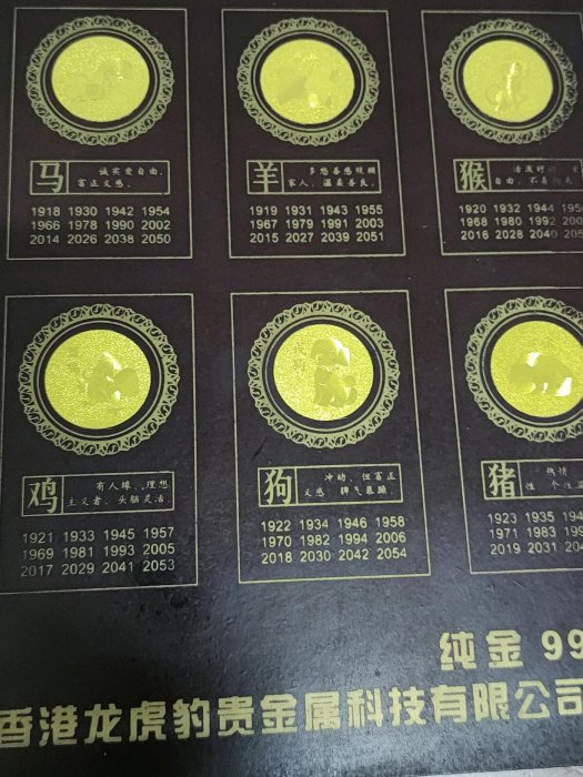3-3017 金箔精品 永久記念 栄成市人民政府 香港龍虎豹金 金製品 香港龍虎豹-24k純金12生肖紀念金箔| Yahoo拍賣