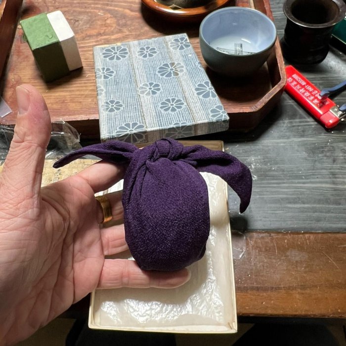 日本回流Vintage大津袋茶具，仕覆袋輕薄正絹，茶棗專用小包，附紙盒