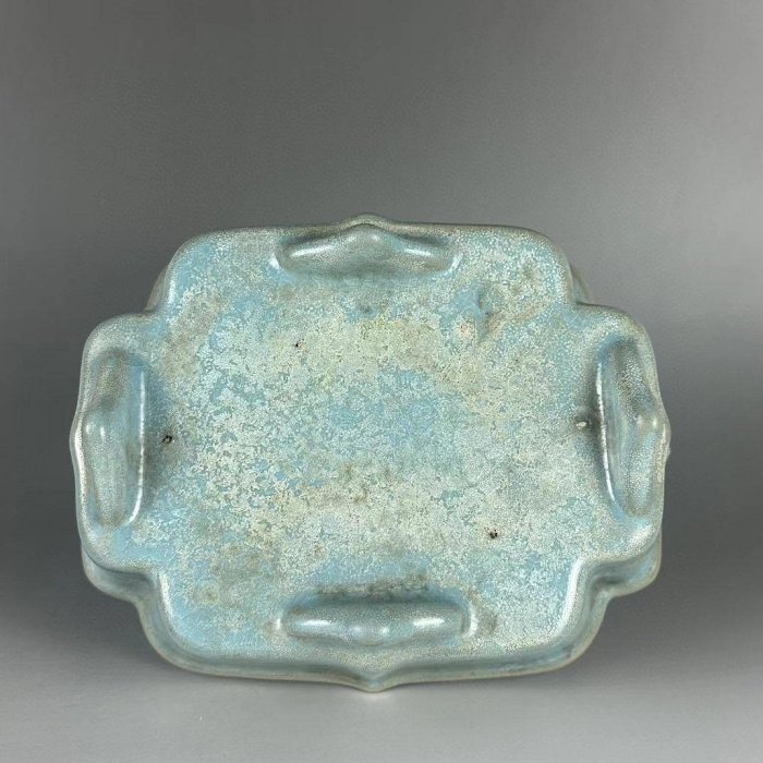 宋時代　汝窑开片水仙洗　楕円鉢 陶器 時代物 骨董品 旧家蔵出し 永し宋時代 汝窯 冰裂紋 水仙盆 古陶磁器 陶芸 中国陶瓷器 唐瓷 箱