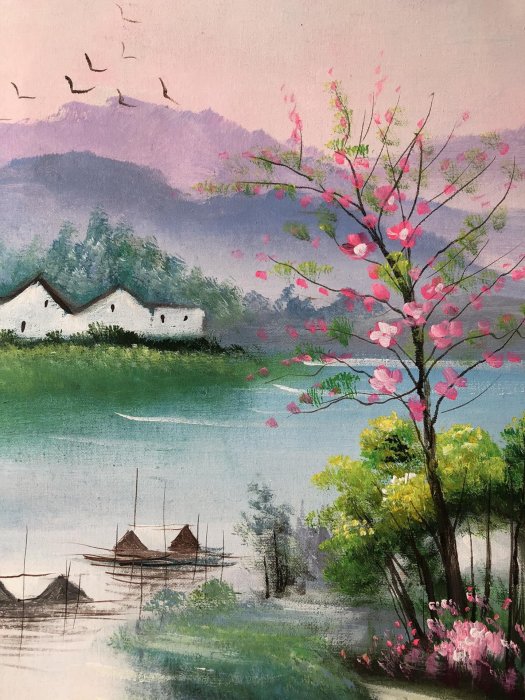 純手描き 油画 風景画 吴冠中 作品図 中国絵画 約100×70cm 未表装 油畫196【吳冠中】風景，純手繪油畫，尺寸x70cm左右| Yahoo拍賣