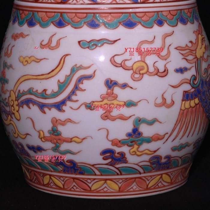 大明成化年制多字款彩鳳紋蓋罐，高17×14厘米??6385A01850 【錦繡古玩