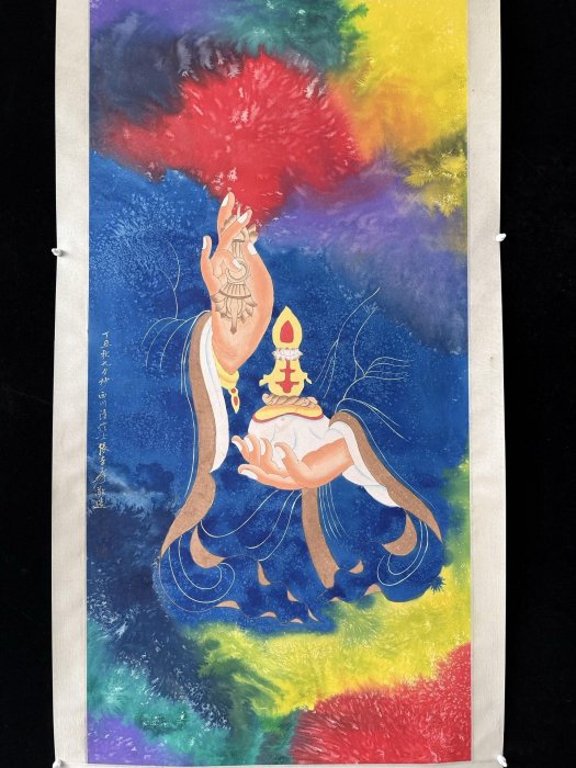 文物71張大千佛手，尺純手繪文物中堂畫，裝裱尺寸215*87cm左右，畫芯