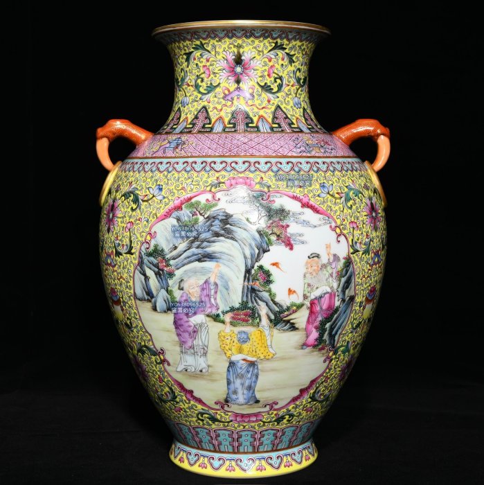 清乾隆粉彩福在眼前雙耳瓶，高33.5cm直徑22.5cm，編號50 粉彩琺瑯彩