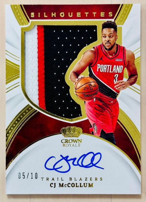 2022 CJ McCOLLUM PATCH AUTO 波特蘭拓荒者 CROWN ROYALE 親筆簽名球衣高比例限量卡#05/10#卡面簽#亞特蘭大老鷹
