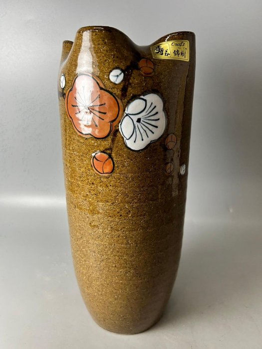 藏舊尋寶屋】老日本昭和時期寿ゞか焼清宝窯陶藝家作落款花卉紋陶花瓶