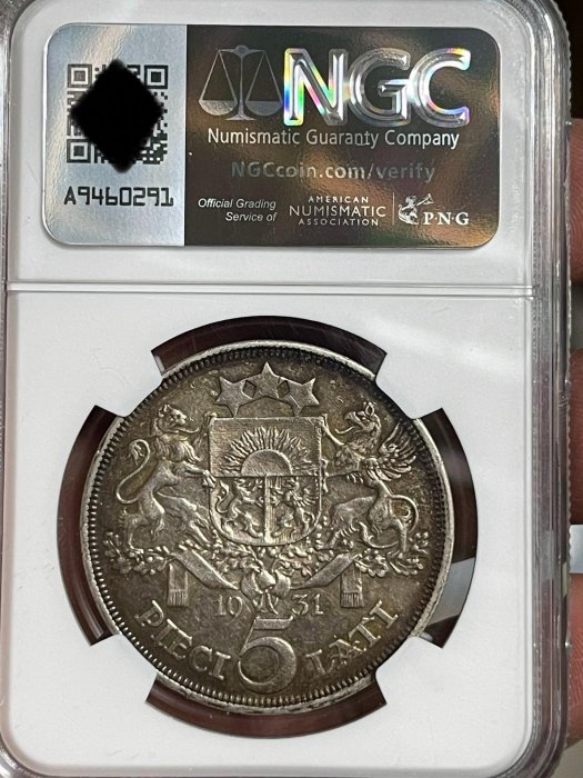 1931年拉脫維亞5拉特銀幣NGC XF細節分含銀83.5% 克重25g 錢幣收藏老包
