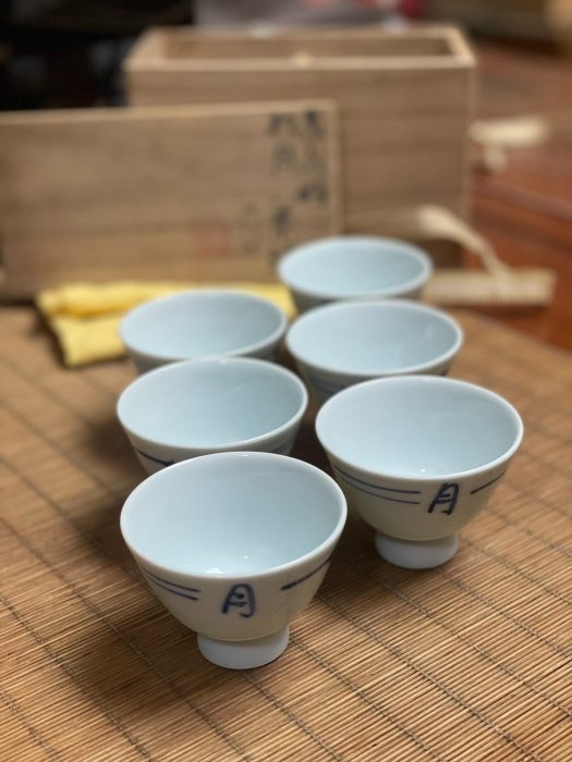 三代平安竹泉青花套杯六客三浦竹泉茶杯茶碗套杯六客主人杯初代竹軒青花