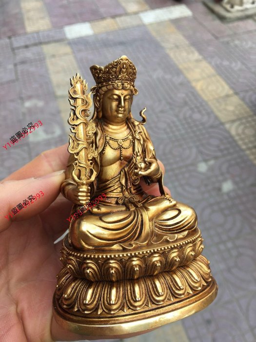 銅仿鎏金虛空藏菩薩佛像，做工精美，包漿厚重，寬7cm高10.5cm厚6cm，重