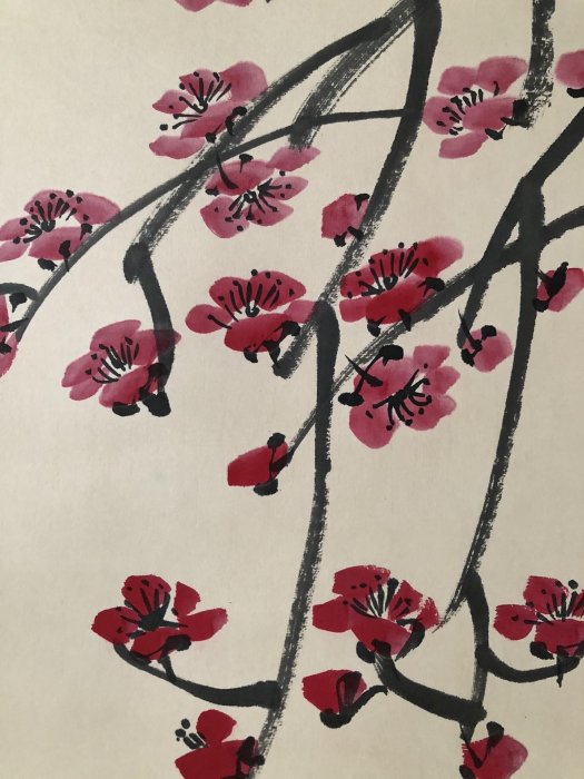 S115【吳昌碩】梅花，三尺畫芯精裱，純手繪作品裝裱好尺寸188xcm左右畫