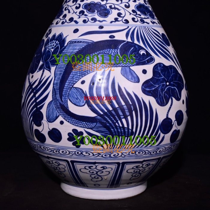 元青花魚藻紋玉壺春瓶，高52×27厘米500300 瓷器青花粉彩【華夏尋寶