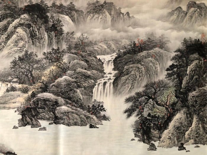Z274【潘天壽】山水，八尺橫幅純手繪作品尺寸約：238x100厘米未裝裱