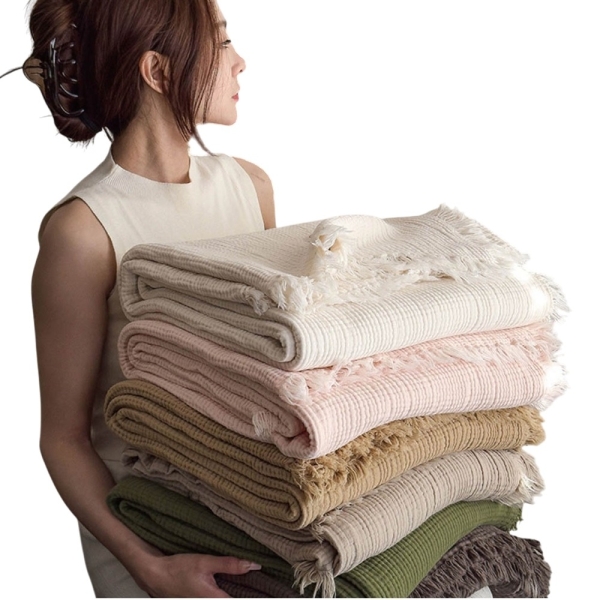 BELLE VIE 純棉六層紗飛機毯/ 辦公室午睡毯 (100x150cm) 空調蓋毯 車用毯 四季被 涼被