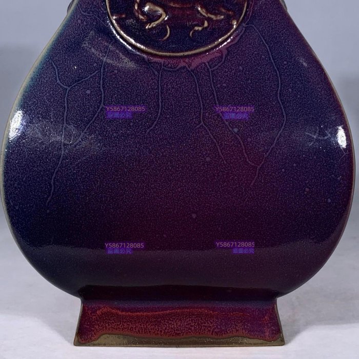 宋鈞窯玫瑰紫釉四大神獸紋四方尊，高26直徑16.5cm，300260 鈞瓷官窯汝