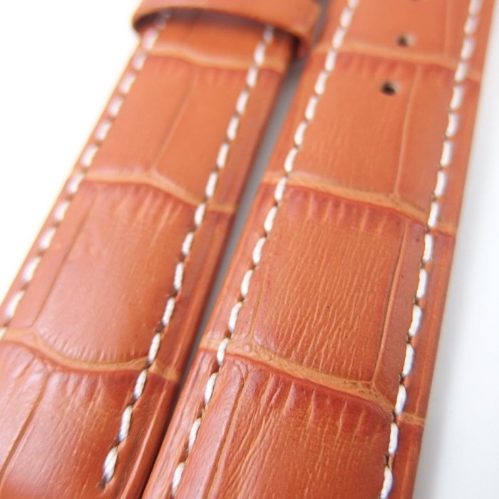 【錶帶家】『嚴選質感如真鱷魚皮』LIMA 義大利 20mm 或 18mm 淺咖啡色淺棕色車白線鱷魚皮紋頂級牛皮錶帶E2