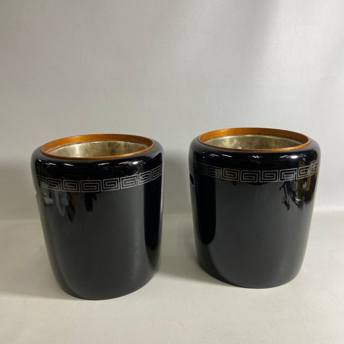 古玩輕鬆拍】老日本昭和12年(1937) 輪島塗相之製內裡銅木胎銀蒔繪雷紋