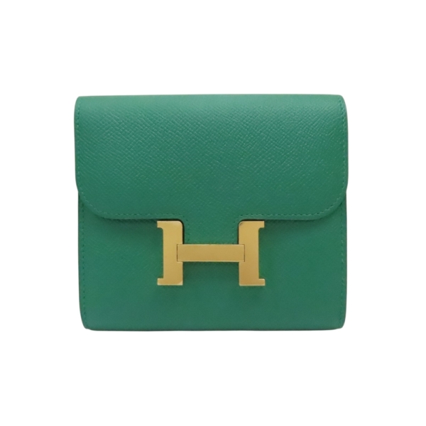 HERMES 愛馬仕Constance Compact Passant 扣式 短夾 綠色 Epsom牛皮 金扣 【二手名牌BRAND OFF】