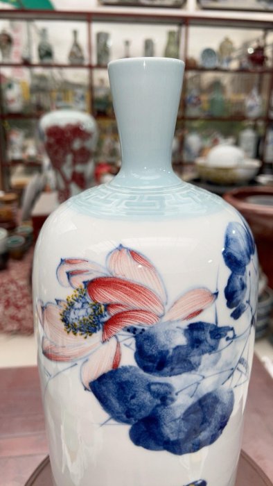 景德鎮青花加彩花瓶，涂玉平老師親繪《和氣吉祥》，純手工精製，高度40