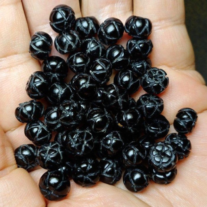 批售《天然西藏料黑玉髓蓮花珠天珠》配珠/散珠十粒AA-05d純手工雕刻