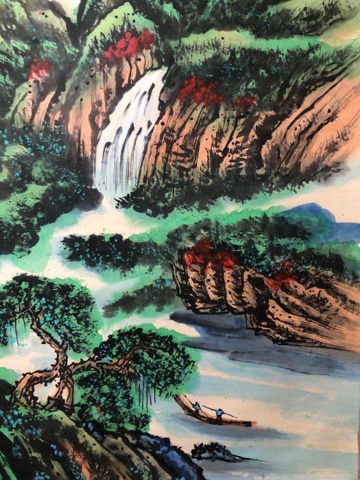 編號AD28大四尺中堂畫，謝稚柳的山水純手繪之作，實物拍攝一物一圖裱好