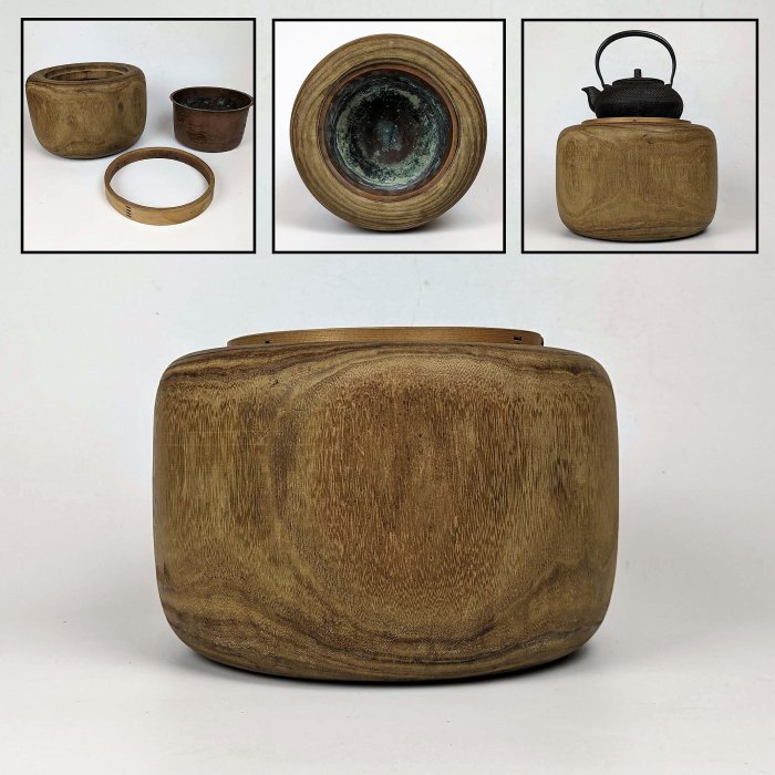 日本古民具/原木刳貫梧桐木火缽30cm /火鉢/火盆/火爐/暖爐/菸草盆