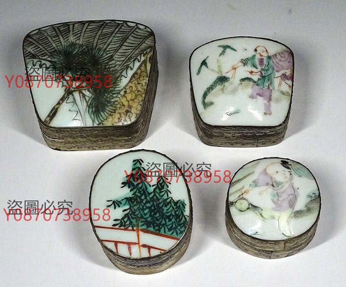 清民國粉彩瓷片銅鍍銀胭脂盒品相完好細節如圖喜歡的圈圖詢注標為的起步