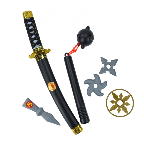 日版忍者短武士刀組(編織帶握把刀+流星錘+飛標)(ST)【888便利購