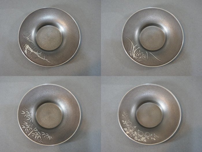 華寶軒』 日本茶道具昭和時期本錫製梅蘭竹菊松五君子茶器三件組| Yahoo拍賣