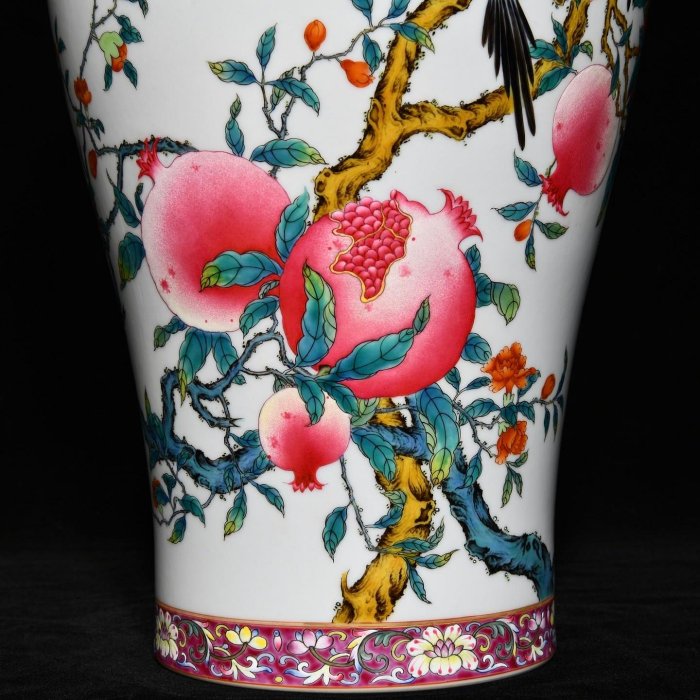 清雍正粉彩花鳥石榴紋梅瓶，高36cm直徑31cm46769 瓷器青花粉彩【華夏