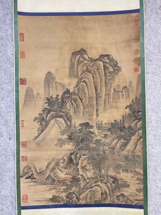 精選宋代馬遠山水絹本精品立軸，尺寸56x87公分宋朝山水畫絹本藝術立軸