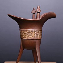 可議價金工師在銘物《古銅制獸面紋爵杯酒器》附原裝桐木箱日本購入的