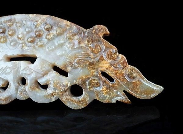 古和田玉彫◇高古玉彫「 戰漢◇ 乳釘紋 雙龍耳 三