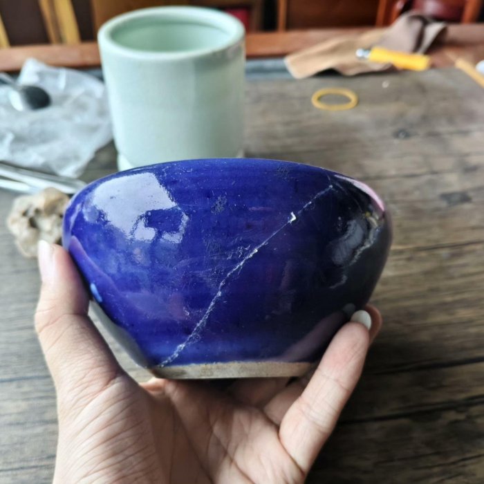 清代祭藍釉文房水盂推薦珍藏楚湘閣樓出品瓷質精美完好無缺祭藍釉文房