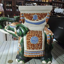 花台　唐三彩　象 早期收藏~老件中國風唐三彩手繪綠釉彩陶瓷器大象方型花台平穩腳