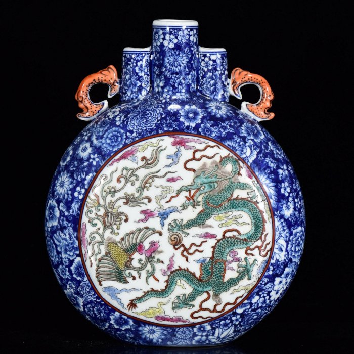乾隆時期青花瓷瓶龍風紋三管扁瓶瓷器收藏品古董瓶HYX13495 | Yahoo拍賣
